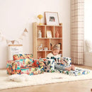 Toddler Chair Kids Couch, 2-in-1 Toddler Soft Sherpa Couch Fold Out Armchair with Removable Cover, Convertible Reading Chair Toddler Sofa for Kids, Orange Dinosaur by CozyNest Decor