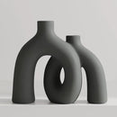 Hug Donut Decorative Vase Set - Dark Gray Modern Minimalism Industrial Style Vases Home Decor, Matte Ceramic Decorations for Living Room Shelf, Bookshelf Mantle Entryway Table or Console Décor(Gray) by CozyNest Decor