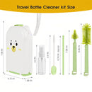 Portable Baby Bottle Brush Set - 7 in 1 Baby Bottle Cleaner Kit, Baby Travel Essential Bottle Washing Kit with Silicone Bottle Brush, Nipple Brush, Straw Brush, Drying Rack for Home and Travel (Green) by TinyTreasures Baby Boutique