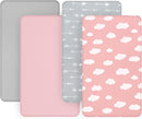4-Pack Fitted Crib Sheets for Boys and Girls - Breathable, Soft Microfiber Baby Sheets in Grey and Pink by TinyTreasures Baby Boutique