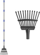 Small Graden Rake - 8 inch Width Metal Leaf Rake for Gardening, Yard, Flower Beds, Mulch, Shrub Long Handle, 6ft by GreenHaven Gardens