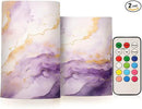 Flickering Flameless Candles, Purple Gold Marble LED Candles with Remote Timer, Set of 2 Battery Operated Candle for Valentine Wedding Birthday