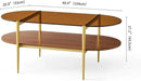 Oval Glass Coffee Table, Mid-Century Modern Design, L41 x W21 x H17 inch, for Living Room, 2-Tier Structure, Amber Glass Top and Walnut Finish Wood Shelf, Conical Legs with Gold Finish Frame by CozyNest Decor