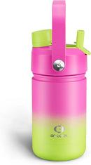Kids Insualated Water Bottle with Straw - 12oz Stainless Steel Water Bottle with Dual Spouts, Leak-Proof, BPA-Free, Double Wall Vacuum Keeps Cold for 24 Hours for Sports, Travel, School (Lime Sorbet) by CozyNest Decor