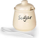 HAOTOP 12oz Sugar Bowl with Lid and Spoon,Ceramic Sugar Jar Sugar Dispenser Sugar Container Coffee Bar Accessories, Kitchen Countertop Canisters, Beige by CozyNest Decor