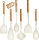 Silicone Cooking Utensils Set, 6 Pack Large Kitchen Utensils Set with Wooden Handle, Heat Resistant Silicone Utensil Spatula Set for Nonstick Cookware, Spatula, Turner, Spoon, Ladle BPA Free (White) by CozyNest Decor