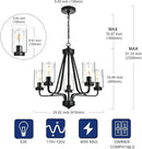 5-Lights Modern Chandelier with Clear Glass Shades, Black Farmhouse Pendant Lighting for Dining Room Kitchen Island Ceiling Light Fixture Haning Over Table by CozyNest Decor
