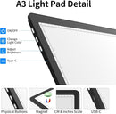 TOHETO Rechargeable A3 Light Board with Stand, Bag, Super Bright Magnetic Light Pad with Side Buttons, Wireless Light Box for Tracing and Drawing, Cordless Light Table for Diamond Painting, Sketching by TinyTreasures Baby Boutique