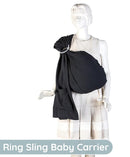 Lightweight Baby Sling 100% Cotton Newborn, Toddler, Infant Adjustable Ring Sling Breathable Travel Carrier Black by TinyTreasures Baby Boutique