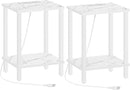 TUTOTAK End Table with Charging Station, Set of 2, Small Side Table, Nightstand Bedside Table, 2-Tier Storage Shelf for Small Space, Living Room, Bedroom, Marble White TB01BMW041 by CozyNest Decor