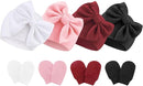 BQUBO Newborn Baby Hats Mittens Set Hospital Hat Beanie Infant Bow Hats Baby Gloves No Scratch Mittens for 0-6 Months by TinyTreasures Baby Boutique