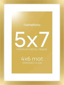 Homeforia 5x7 Picture Frame Gold, High End Metal 5 x 7 Gold Frames with Mat 4 x 6 for Print, 5by7 Desk Frame Matted to 4x6 inch Photo, 5 by 7 Wall or Tabletop Frame, Tempered Glass, Wall Kit, Set of 1 by CozyNest Decor