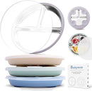 Stainless Steel Toddler Suction Plate with Lid, Deepened 9" Divided Plates with Removable Silicone Sleeves for Kids, Non Toxic Unbreakable Snack Dishes Set of 4, Sage Blue Beige Lilac by TinyTreasures Baby Boutique