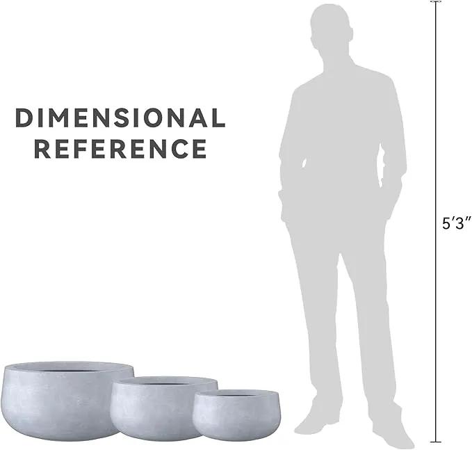 Kante 19.6",15.7",11.8" Dia Round Concrete Planters Set of 3, Cement Plant Pots with Drainage Hole and Rubber Plug for Outdoor Indoor Garden Home, Modern Curvaceous Design, Gray, photo 8 of 8