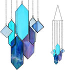 Stained Glass Window Hanging Sun Catcher - Blue Wall Art, Earth Tones Modern Design, Fully Assembled, Ready to Hang, Home or Garden Decor by GreenHaven Gardens