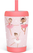 Kid Insulated Stainless Steel Tumbler with Silicone Straw, 12oz Sippy Cup for Kids (Pink Ballerina) by TinyTreasures Baby Boutique