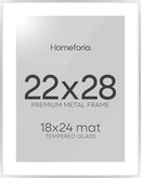 Homeforia Silver 22x28 Picture Frame, Rectangular Metal Poster Frame with Mat, 22 x 28 Frame Matted to 18 x 24 Photo, Wall Mount, Minimalist Style, Tempered Glass, Wall Hook Included by CozyNest Decor