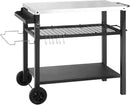 Dining Cart Table with Three Shelf, Movable Outdoor BBQ Grill Table Pizza Oven Stand with Three Hooks, Kitchen Cart Island Multifunctional Food Prep Table for Inside and Outside (Sliver) by CozyNest Decor