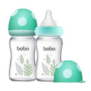 YOHKOH Natural Glass Baby Bottle with Natural Response Nipple, Newborn Anti-Colic Baby Bottles, Wide Neck Mushroom Cap Baby Bottle, Clear ((5.4oz (Pack of 2), Blue-A) by TinyTreasures Baby Boutique