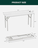 Frylr Small Folding Computer Desk – 55.1 Inch Portable Table for Craft and Study, Lightweight Desk for Small Spaces, Foldable Laptop Table Built-in AC/USB Outlets for Convenience, White by CozyNest Decor