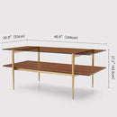 Rectangle Coffee Table, Mid-Century Modern Design, L41 W21 x H17, for Living Room, 2-Tier Structure, Amber Glass Top and Walnut MDF Shelf, Sleek Conical Metal Legs with Gold Finish by CozyNest Decor