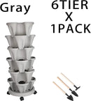 Vertical Planter 6 Tier Stackable Planters Garden Planters Strawberry Herb Flower and Vegetable Planter Indoor Outdoor Gardening Pots with Removable Wheels and Tools by GreenHaven Gardens