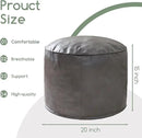 HIGOGOGO Round Stuffed Pouf Ottoman, Pu Leather Poufs with Foam Chunk Filling, Furry and Fluffy Pouf Foot Stool Storage Ottoman, 20 X 15 Floor Poufs Foot Rest for Living Room, Grey by CozyNest Decor