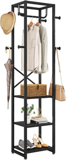 IBUYKE Coat Rack with Shelves, Freestanding Hall Tree with 3 Shelves and 8 Hooks, Industrial Clothes Stand for Entryway, Hallway, Bedroom, Black UTMJ088B by CozyNest Decor