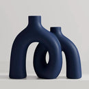 Matte Blue Vase Set - Hug Hollow Donut Aesthetic Ceramic Vases Home Decor, Navy Blue Decor Modern Coastal Decorative Vase for Table Centerpiece Bookshelf Office Entryway Console Fireplace (Navy Blue) by CozyNest Decor