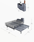 SUNLY Large Dish Drying Rack, Expandable Dish Racks for Kitchen Counter, Space Saving 304 Stainless Steel Drying Rack Kitchen, Extra Large Drainer with Multifunctional Flip Up Pegs, Gray by CozyNest Decor