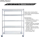 60"x24"x72" Chrome 5-Tier PREMIUM Wire Shelving NSF 4000 LBS MAX CAPACITY Heavy Duty Steel Storage Rack for Warehouses, Garages, Hospitals, Commercial Spaces, & Schools w/PREMIUM WHEELS by CozyNest Decor