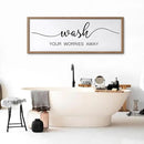Wash Your Worries Away Wall Art Sign 32"×12" Laundry Room Large Wood Framed Restroom Toilet Wall Decor Hanging (Wood) by CozyNest Decor