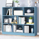 IOTXY Open Shelf Low Bookcase - Wooden 3-Tier Floor Standing Display Cabinet Organizer with Base, 8 Cubes Short Horizontal Bookshelf in Bright Blue by CozyNest Decor
