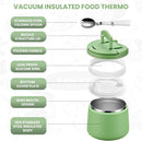 Soup Thermo for Hot Food Kids 14oz Lunch Containers with Buckle Lid Wide Mouth Hot Food Jar Vacuum Insulated Stainless Steel Bento Box Leakproof with Spoon(Green) by TinyTreasures Baby Boutique