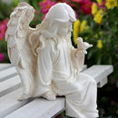 Angel Garden Statue, Sitting Angel Sculpture, Resin Angel with Bird Figurine for Patio Yard Porch Lawn Outdoor Decor Home Shelf Sitter Memorial Spiritual Gifts by GreenHaven Gardens