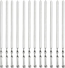 Antallcky 12 Pack Kebab Skewers BBQ Barbecue Skewers Stainless Steel Sticks 23.5 Inch Heavy Duty Large Wide Reusable with NonSlip Ring Handle Ideal for Shish kabob Chicken Shrimp angd Vegetables by GreenHaven Gardens