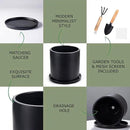 Plant Pots 10 Inch Ceramic Planter with Drainage Hole and Saucer, Matte Black Modern Cylinder Planter Pot for Indoor Outdoor Plants Flowers, Full Glazed Finish by GreenHaven Gardens