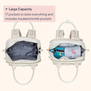 BabbleRoo Leather Diaper Bag Backpack - Baby Essentials Travel Baby Bag, Multi function, Waterproof, with Changing Pad, Stroller Straps & Pacifier Case – Unisex, Eggshell White by TinyTreasures Baby Boutique