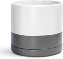 D'vine Dev 14 Inch Ceramic Planter Pot with Drainage Hole and Saucer, Indoor Cylinder Round Planter Pot, White/Speckled Grey, 94-O-G-6 by GreenHaven Gardens