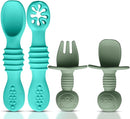 8pc Silicone Baby Spoons & Forks Set – Self Feeding Baby Utensils 6-12 Months – BPA Free, Dishwasher Safe – Toddler Cutlery (Turquoise/Pickle & Green/Yellow) by TinyTreasures Baby Boutique