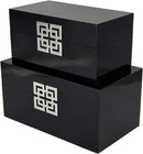 Galt International Storage Box Set Decorative Storage Box w/Hinged Lid Classic Design Wood Decor Boxes with Geometric Clasp Storage for Bedroom & Home - Set of 2 (Black & Silver) by CozyNest Decor