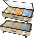 IUI Under Bed Storage with Wheels & Lid, 50L Large Capacity Underbed Storage Containers, Versatile Under The Bed Shoe Storage for Clothes, Books, Toys, 2 Pack, Ivory White by CozyNest Decor