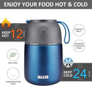 Insulated Thermo Food Jar for Hot & Cold Food for Kids Adult, 17 oz Soup Thermal Hot Food Containers for Lunch, Triple Layer Insulation Stainless Steel Food Jar with Spoon(Blue) by TinyTreasures Baby Boutique