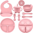 Silicone Baby Feeding Set | Baby Led Weaning Supplies Includes Suction Bowls and Divided Plates, Adjustable Bib, Baby Utensils Spoons and Forks,Cup | Baby Feeding Essentials (Pink) by TinyTreasures Baby Boutique
