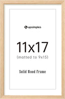 upsimples 11x17 Picture Frame, Natural Solid Wood Picture Frames, Display 9x15 with Mat or 11 x 17 Without, Vertical or Horizontal Wall Hanging, 1 Pack, Natural by CozyNest Decor