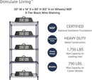 30"x14"x60" PRIME HEAVY DUTY Black 5-Tier Wire Shelving 1,750 LBS MAX Capacity Storage Rack for Commercial, School, Home, Garage, Warehouse, Industrial, and Hospital Uses (with Wheels) by CozyNest Decor