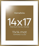 Homeforia 14x17 Picture Frame Bronze, High End Metal 14x17 Brass Poster Frames with Mat 11x14 for Photo, 14 x 17 Frame Matted to 11 by 14 Print, 17x14 Hanging Frame, Tempered Glass, Wall Kit, Set of 1 by CozyNest Decor
