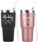 Mamihlap Hubby & Wifey Est 2025 Travel Mug 30oz Tumbler.Valentine’s Day Gifts.Anniversary Wedding Engagement Gifts.Gift for Couple Her Him Bridal Shower Husband Wife Newlywed Couple.(Black&Rose Gold) by TinyTreasures Baby Boutique