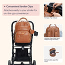 BabbleRoo Leather Diaper Bag Backpack - Baby Essentials Travel Baby Bag, Multi function, Waterproof, with Changing Pad, Stroller Straps & Pacifier Case – Unisex, Natural Brown by TinyTreasures Baby Boutique