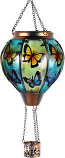 pearlstar Hot Air Balloon Solar Lantern with Flickering Flame Light Outdoor Solar Hanging Lights Waterproof for Garden Yard Farmhouse Patio Pathway Outside Decoration,Glass(Butterfly) by GreenHaven Gardens